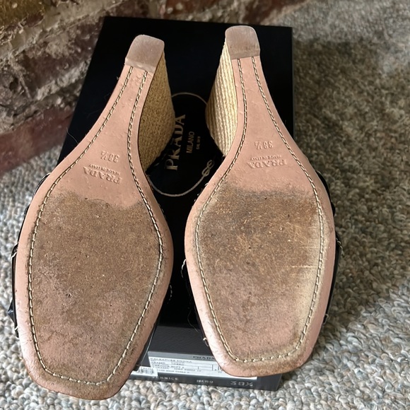 Prada Calzature Donna Black Patent Leather slide on espadrille Wedges - Picture 7 of 10